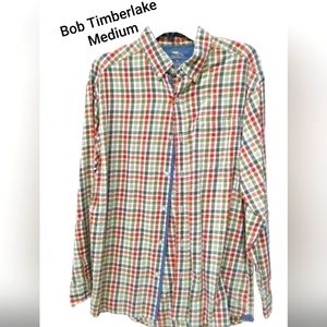 Bob Timberlake Men's All Cotton Oxford Classic Fit Plaid Long Sleeve Shirt Med